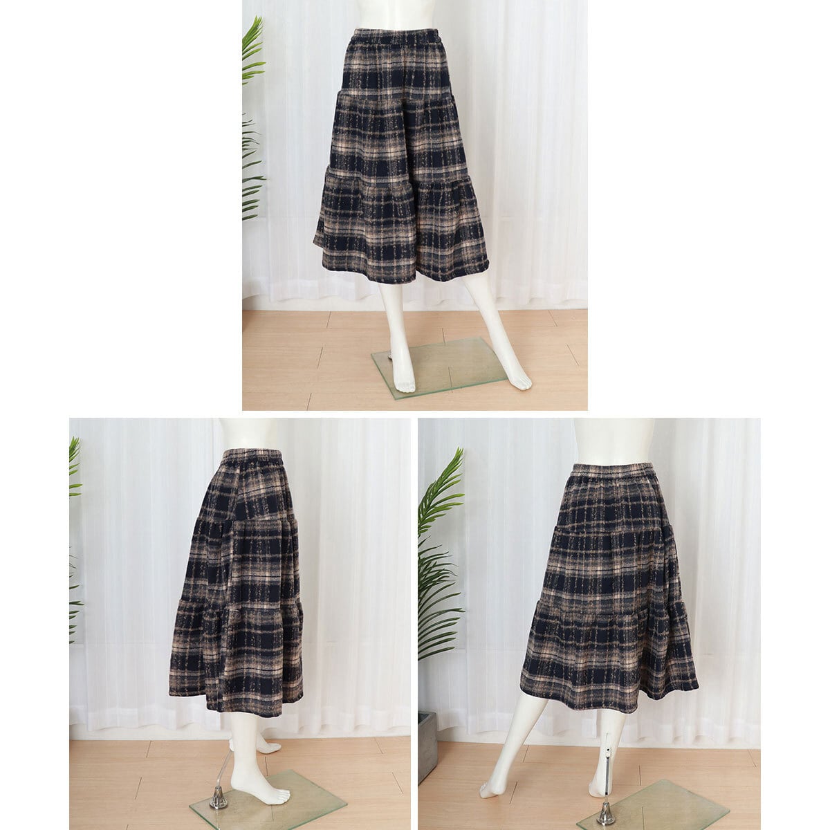 フレアスカート チェック柄 ロングスカート レディース 秋冬 韓国 きれいめ 大人 かわいい フェミニン ガーリー ウエストゴム おしゃれ ハイウエスト 体型カバー 大人可愛い 大人女子