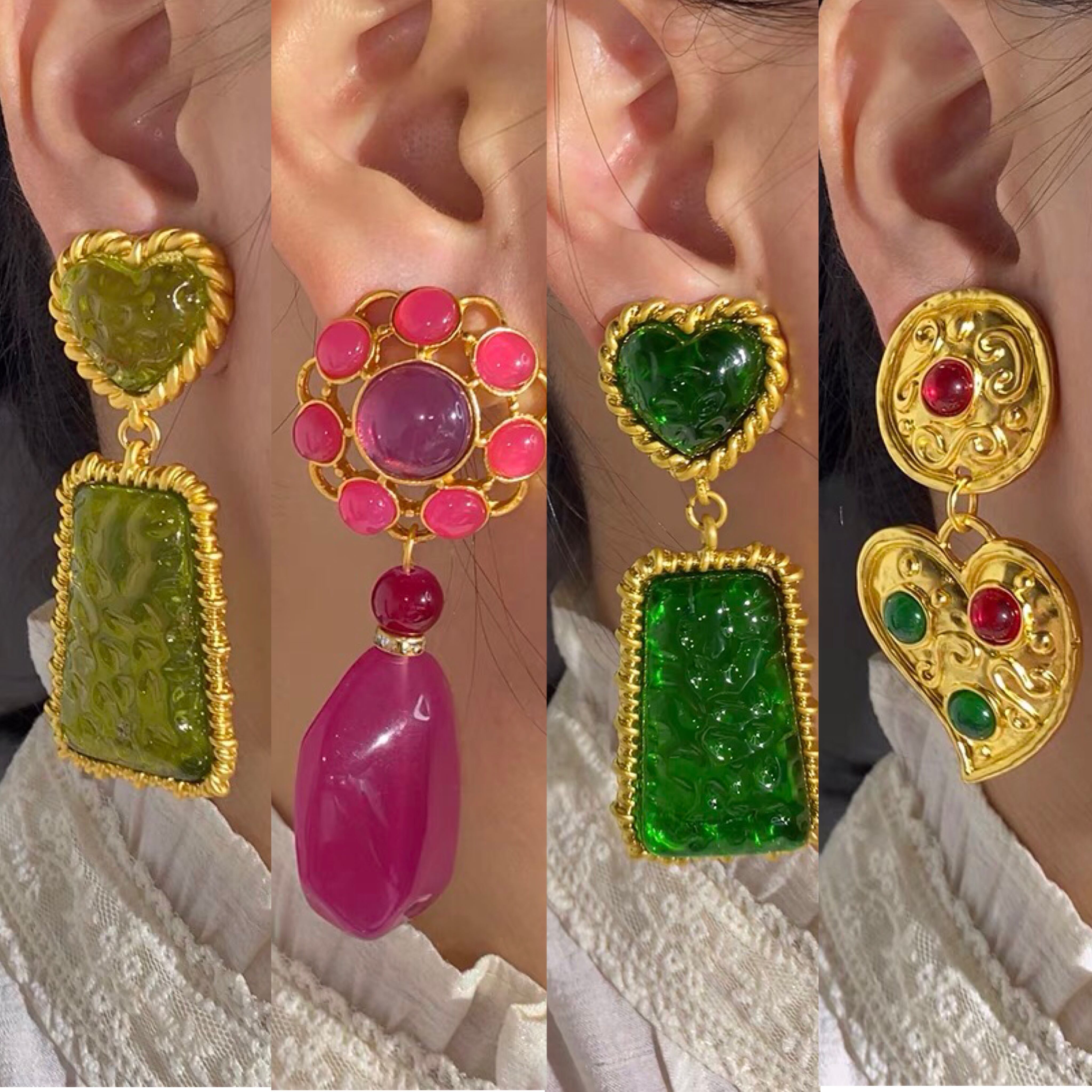 ゴールド グリーン 緑 ハート アジアン クレオパトラ ピンク 紫 花柄