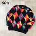 90‘s クレイジーカラー アーガイル柄 レトロニット セーター