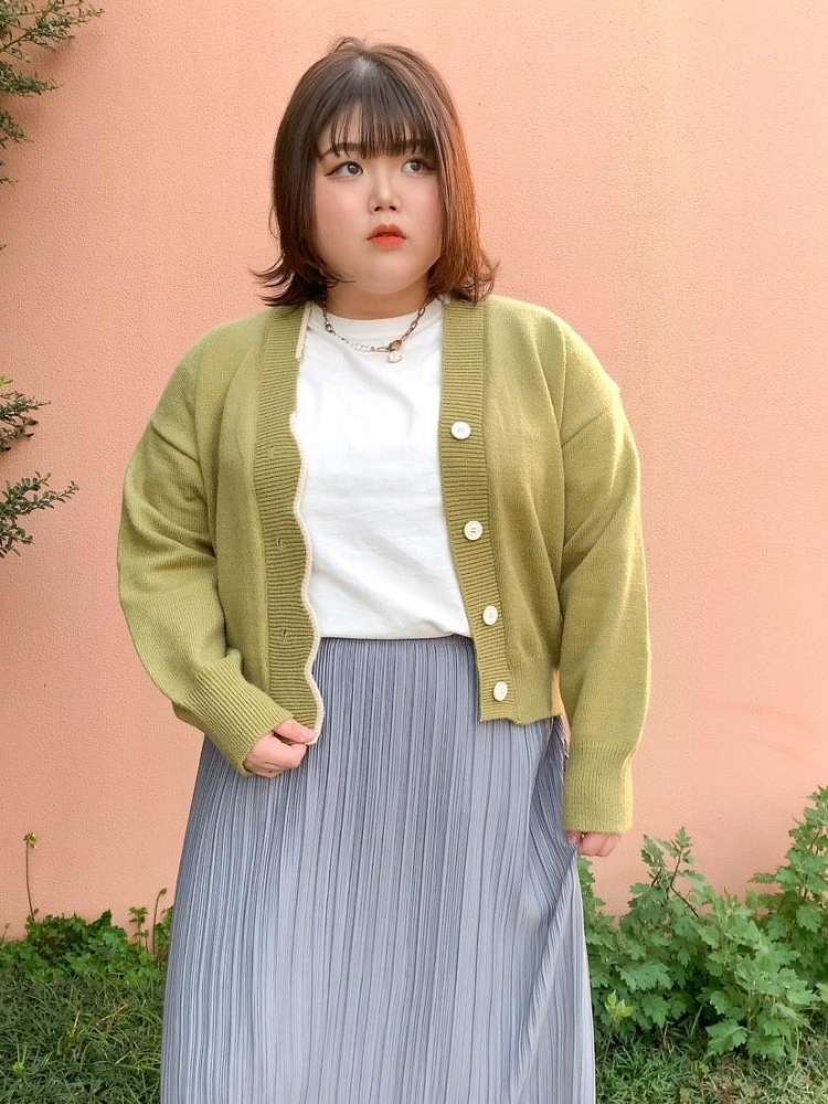 ウェーブパイピングカーディガン 波模様 Vネック カジュアル オフィス デート 大きいサイズ 韓国 CH8176