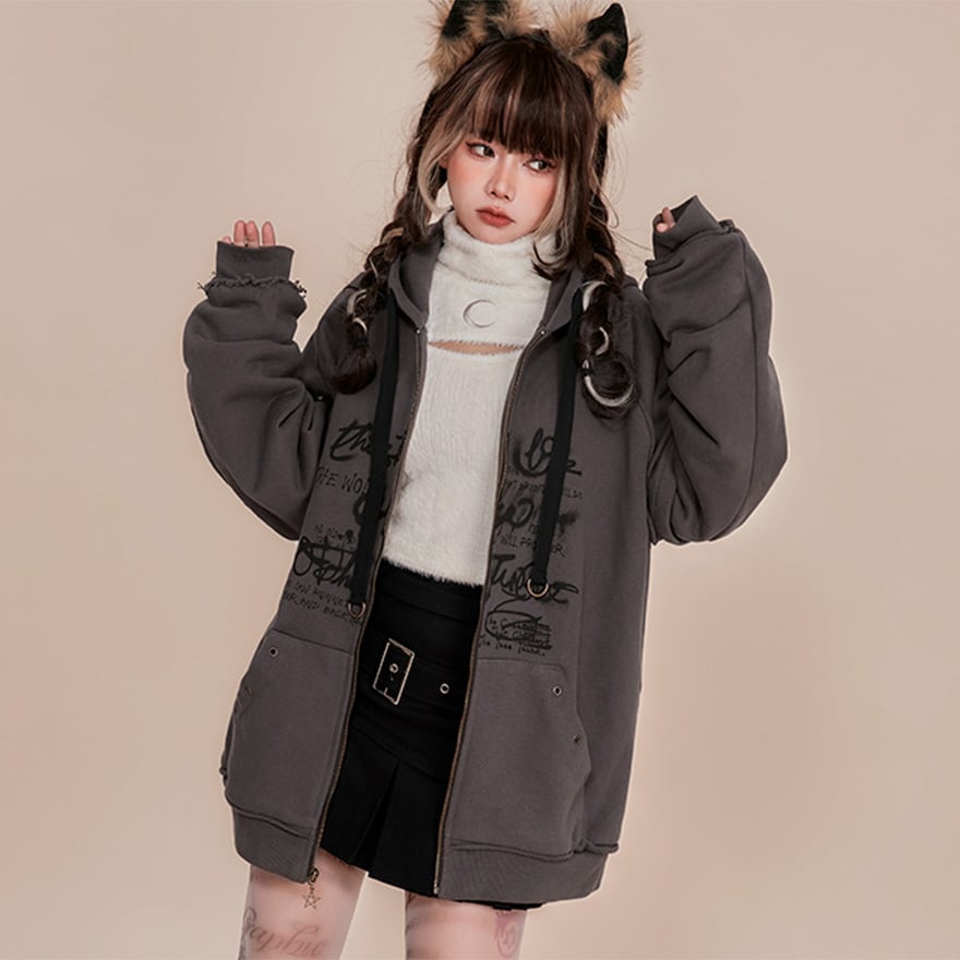 パンク フーディパーカー 猫耳 ZIPアップ 地雷系｜WithU | ゴスロリ