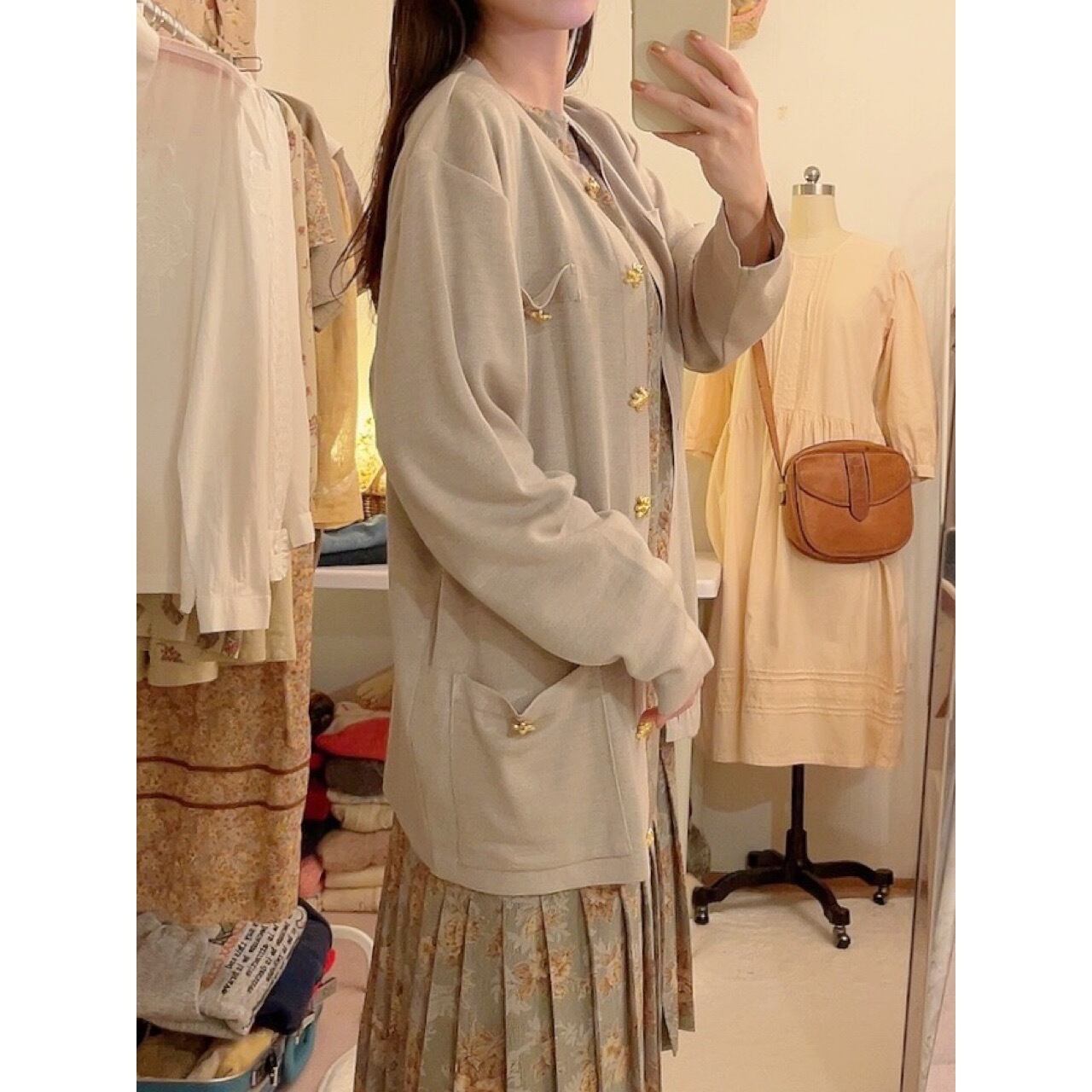 gold bear button long cardigan