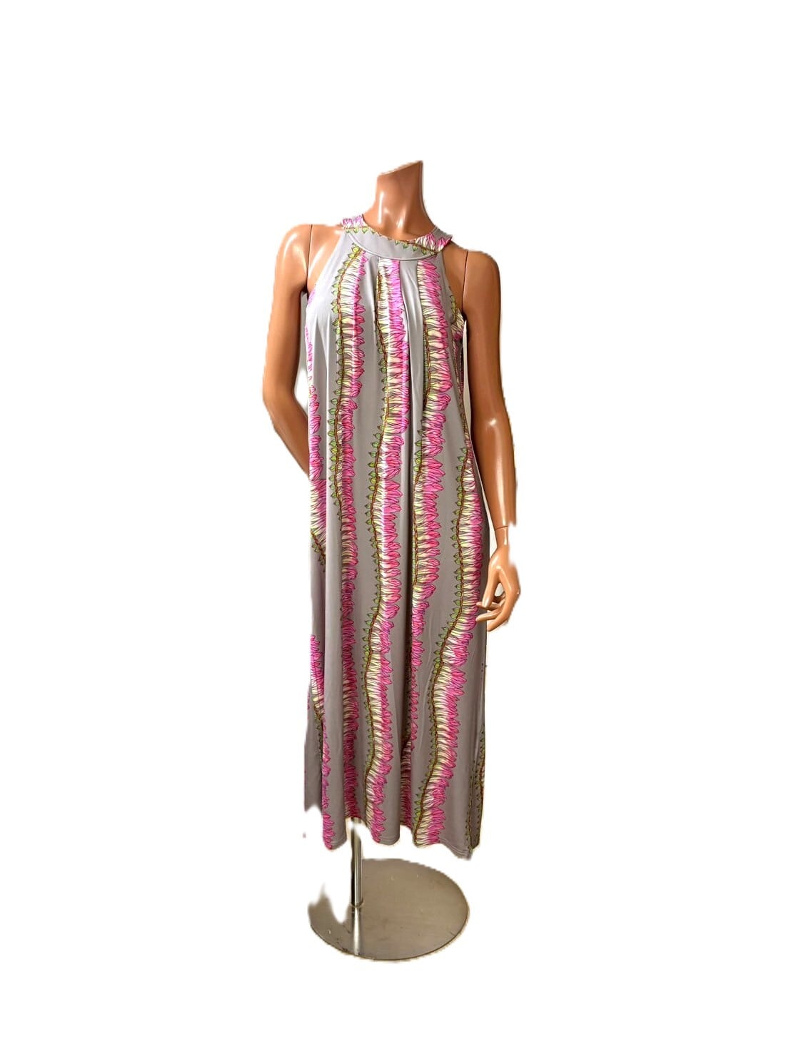 サークルワンピース つぼみハイビスカス柄 グレー