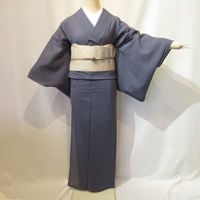 1559夏用 絽無地紋付きグレーと絽綴れ名古屋帯セットSummer ro plain kimono and nagoyaobi