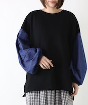 CUORE STORE/コットン裏毛 袖デニム切替プルオーバー