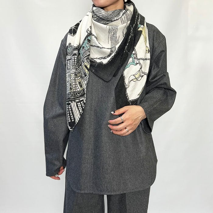 manipuri マニプリ ウールシルクストールヘリンボーン織120