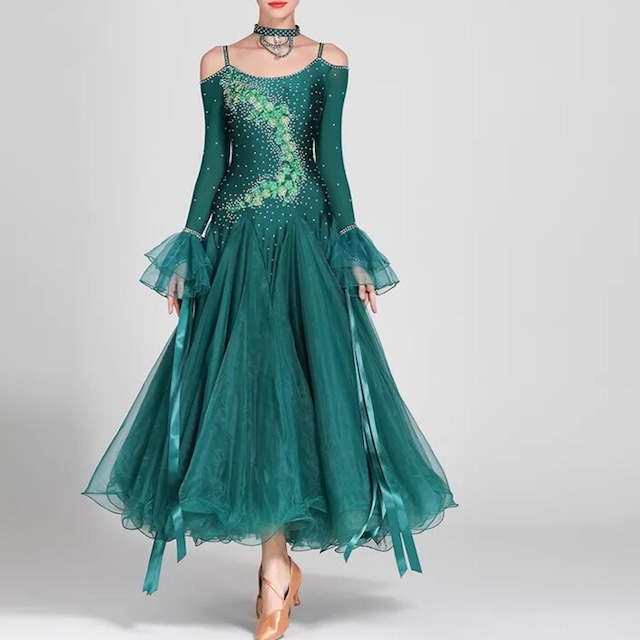 フレアスリーブ シフォン チュール フレアダンスドレス ds1086