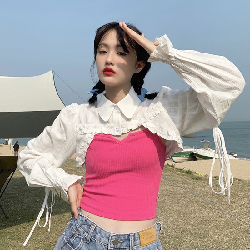 ショートシャツ ジャケット サマー薄手カーディガンスプリングオータムブラウス 大人ガーリー スウィート キュート カジュアル 春物 夏物 秋物 試着室27723817626