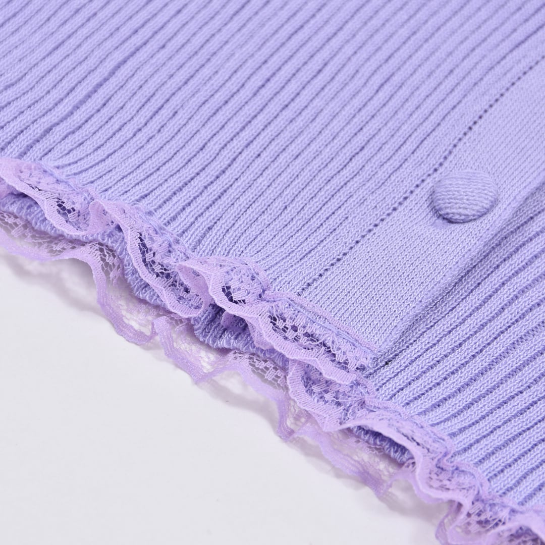 紫色 ビーズ付き 半袖カーディガン Popteen11月掲載☆ゆめぽて着用】リブレース半袖ピタカーディガン