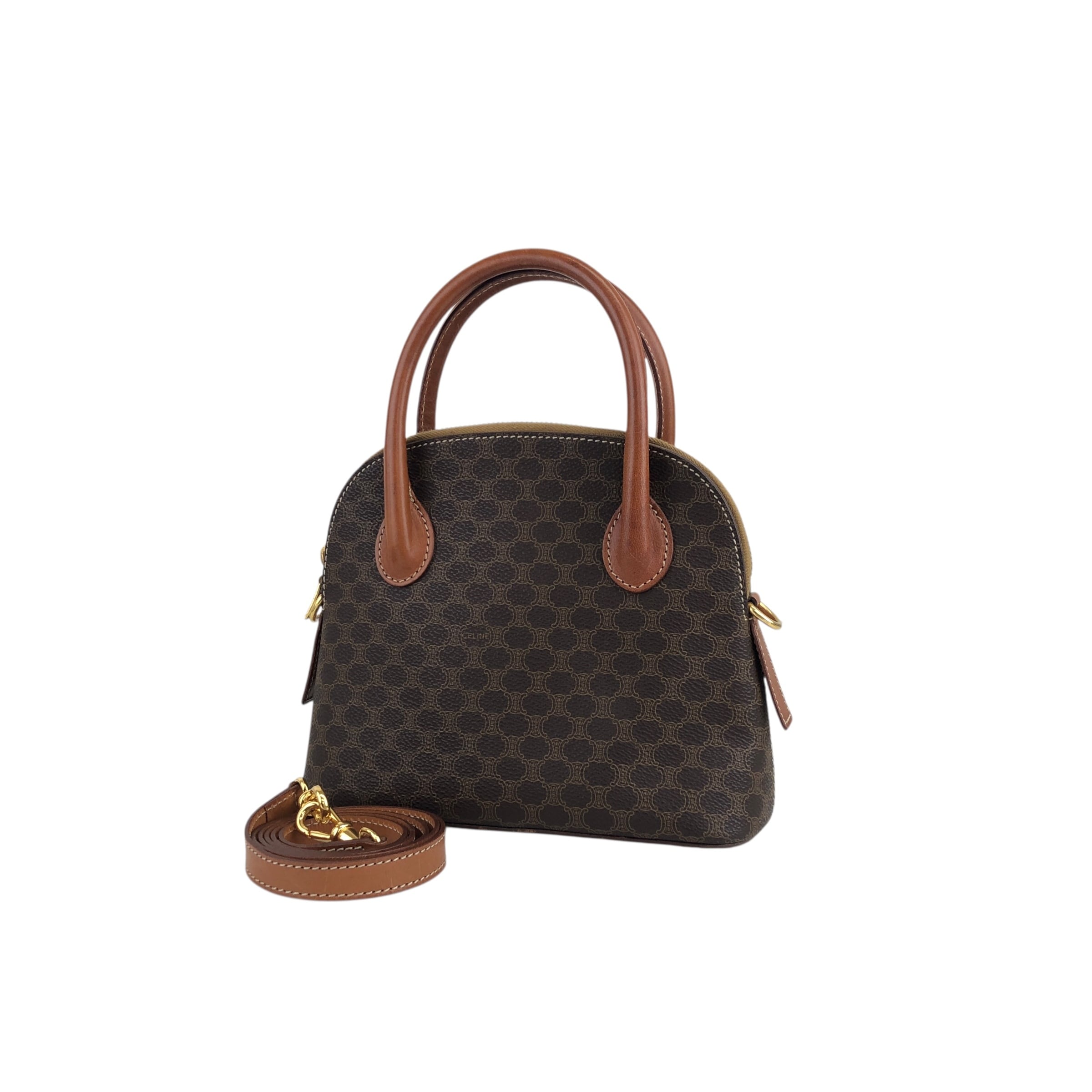 CELINE セリーヌ マカダム ショルダーバッグ ブラウン PVCレザー 2WAY