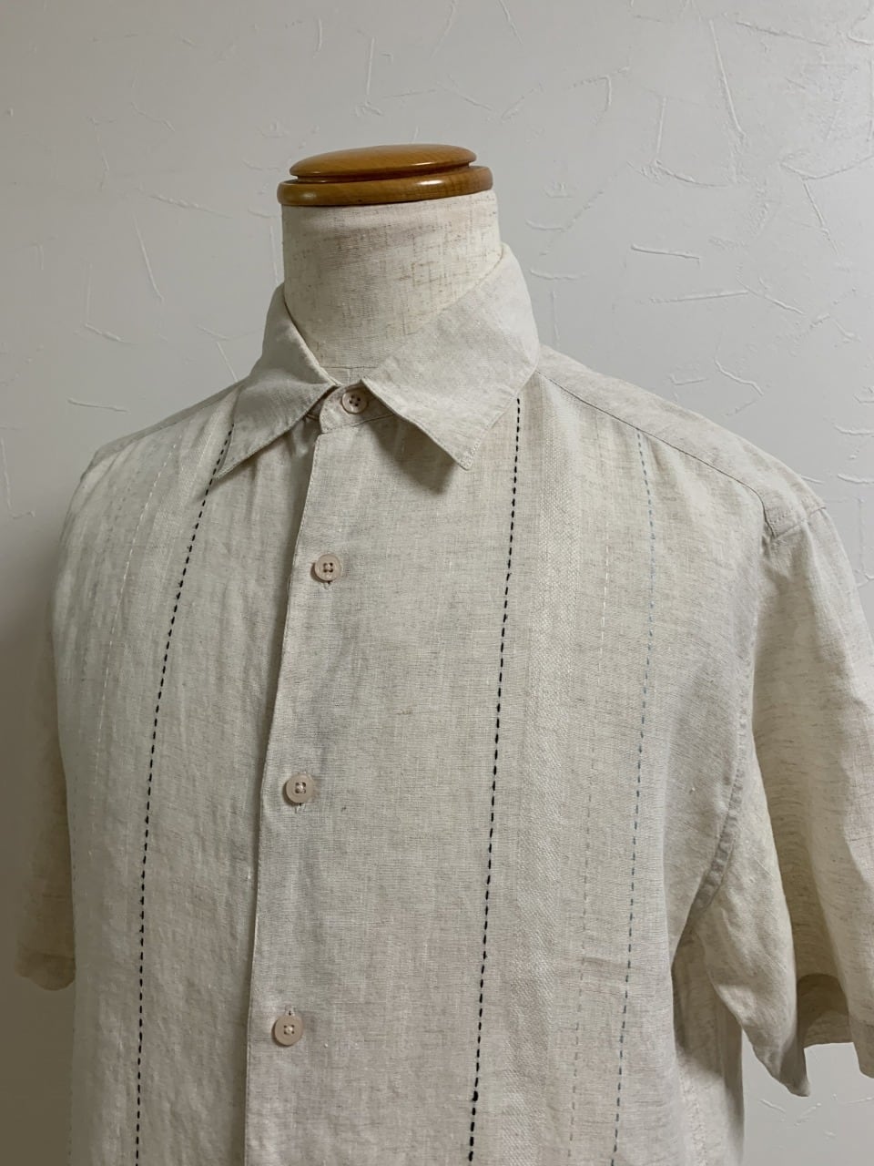 Linen Stitched Design Short Sleeve Shirt