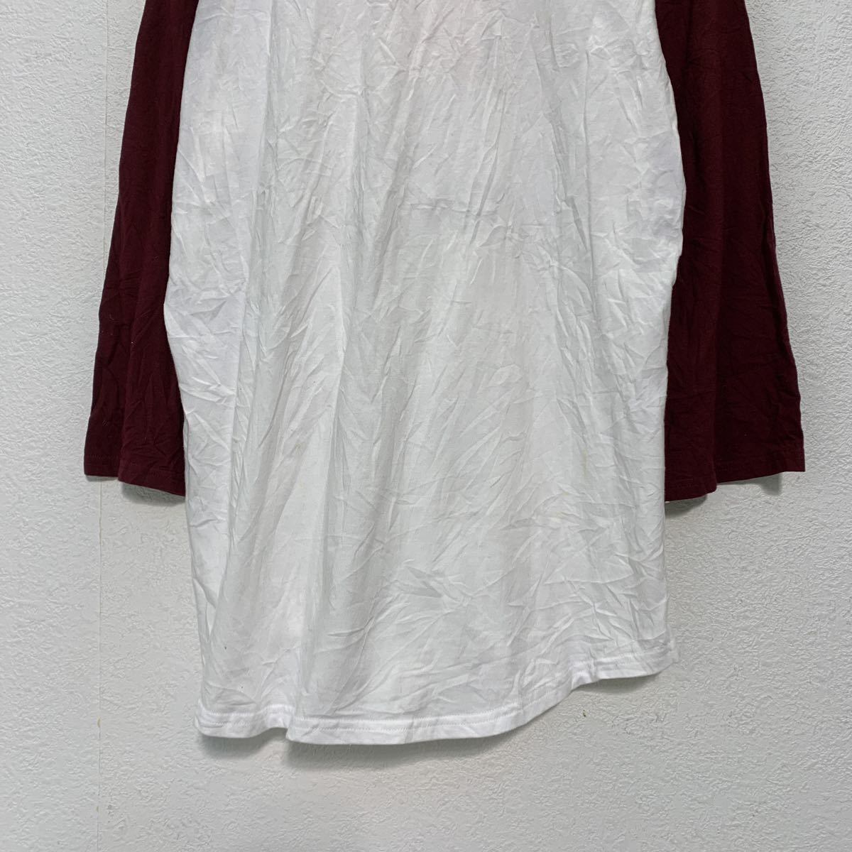 七分丈 プリント Tシャツ L ホワイト ワインレッド ラグラン ロンT 古着卸 アメリカ仕入 a503-5341