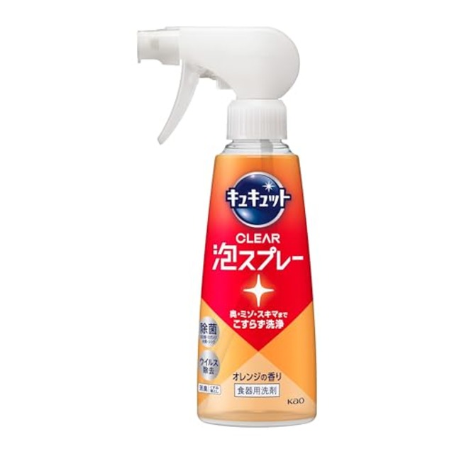 キュキュット CLEAR泡スプレー 食器用洗剤 奥・ミゾ・スキマまでこすらず洗浄 オレンジの香り 本体 280ml