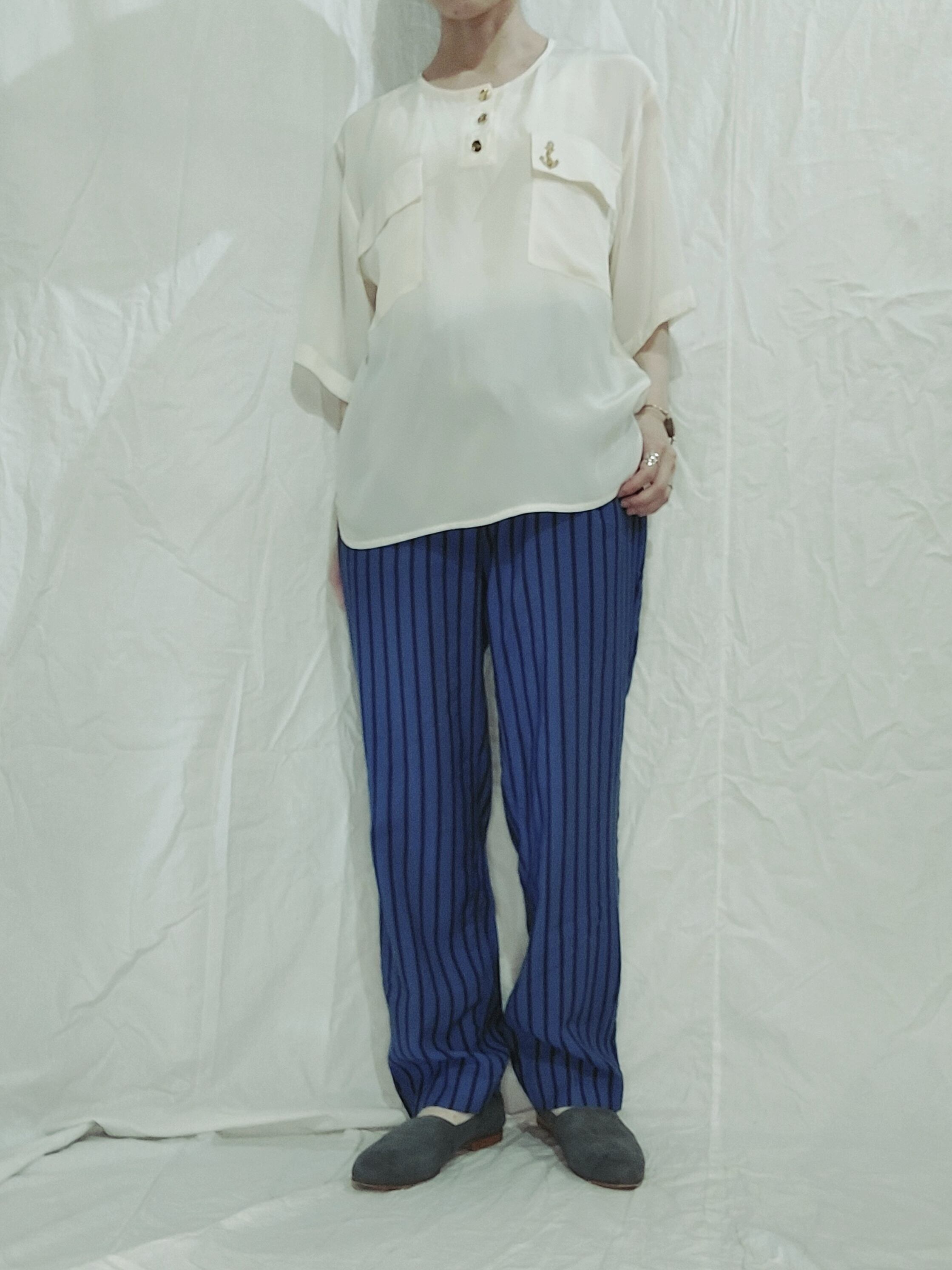 BENETTON Stripe pattern easy pants[m-1579]ベネトン ストライプ柄