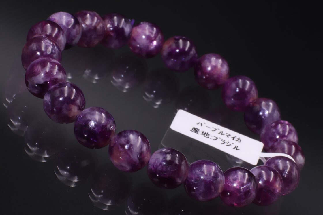 パープルマイカ ブレスレット 5天然石 紫雲母 うれし