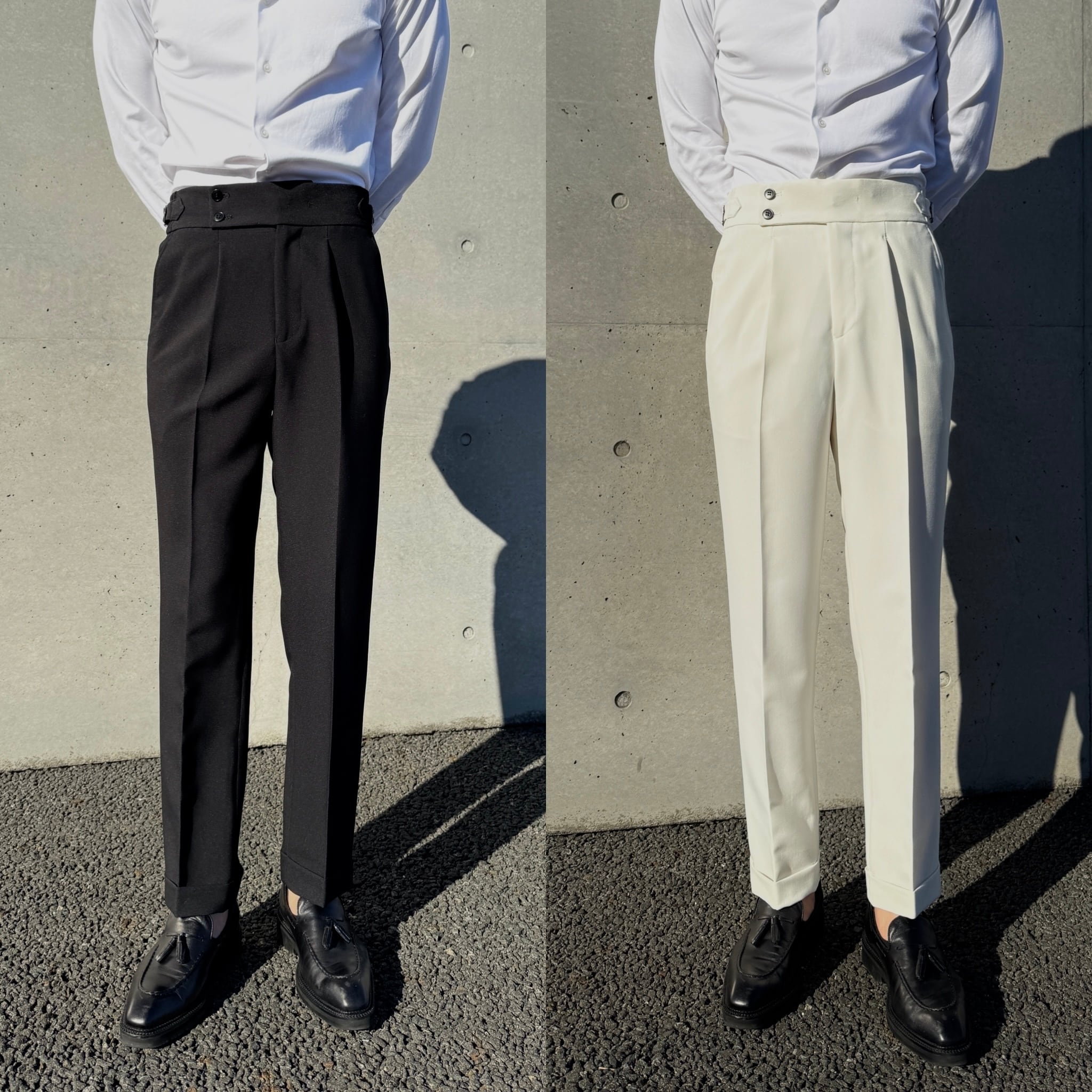 【ウエスト伸縮】サイドシャーリングベルトレス