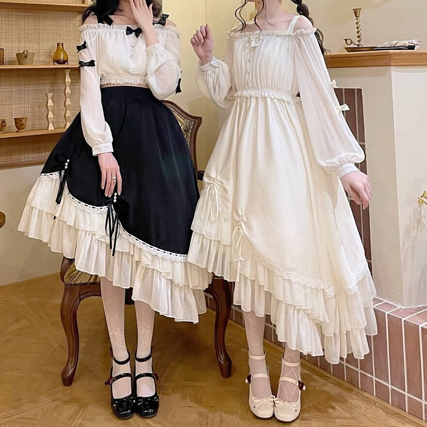 サブカル 服 地雷系 通販 サブカルファッション ロリータ ドレス プリンセス アシンメトリー オフショル フリル Dressy 可愛いデザイン ガーリー