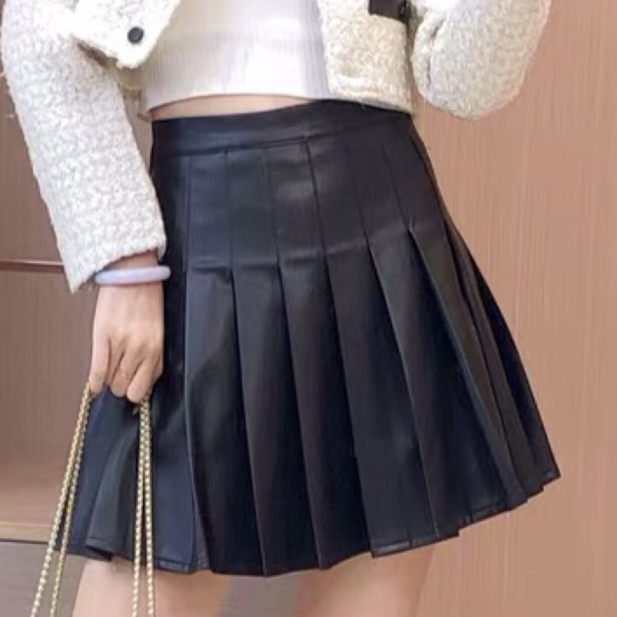 セットアップ】ミニスカート レザー ピンク セットアップ ピンク 白