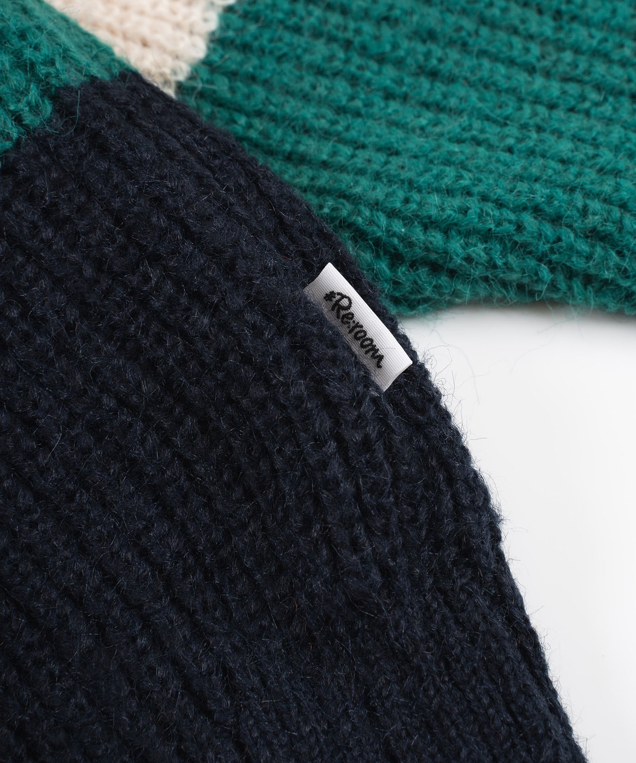 【#Re:room】WOOL COLOR BORDER MOHAIR CREW KNIT［REK113］