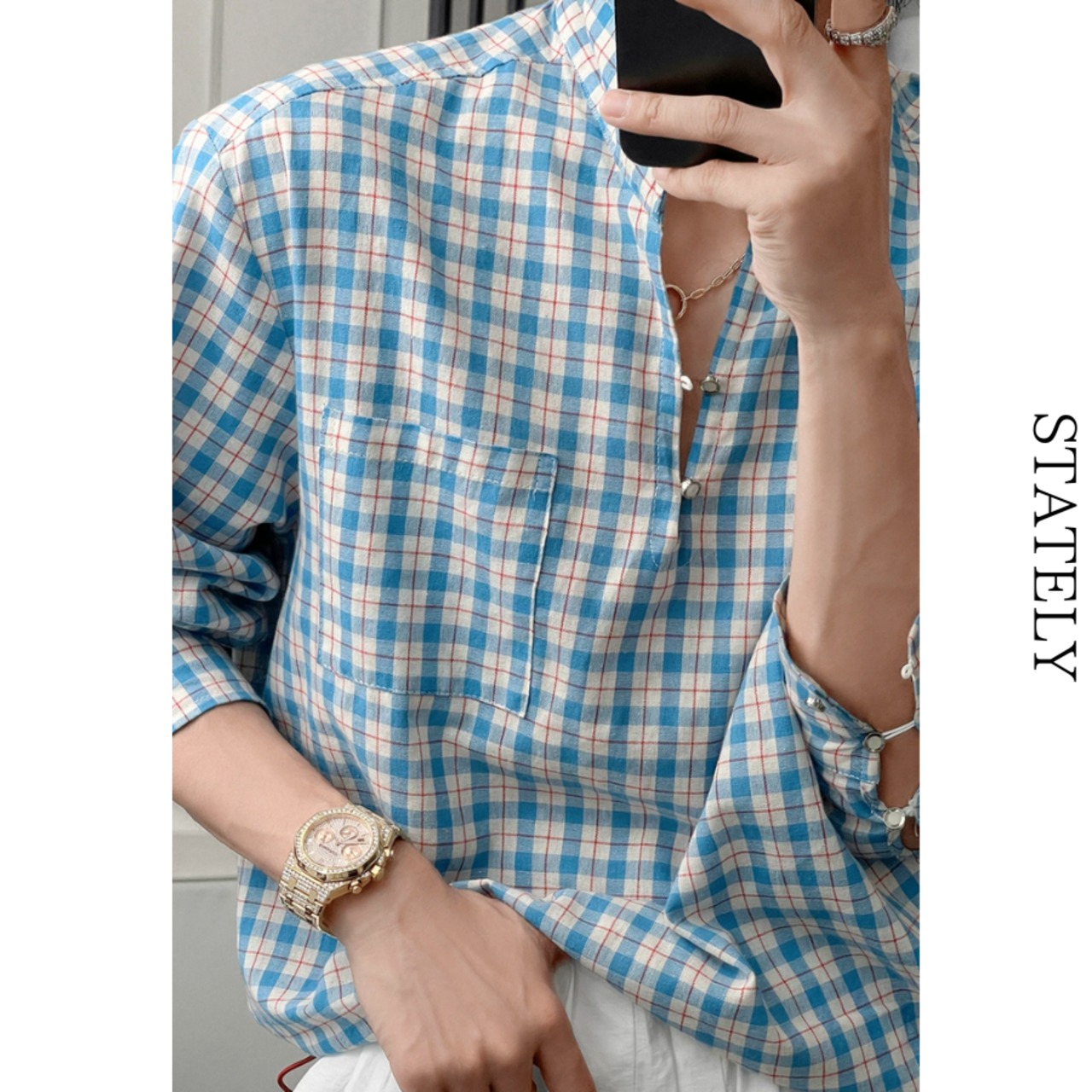Sky Check スタンドカラーシャツ/2color_T240・画像10