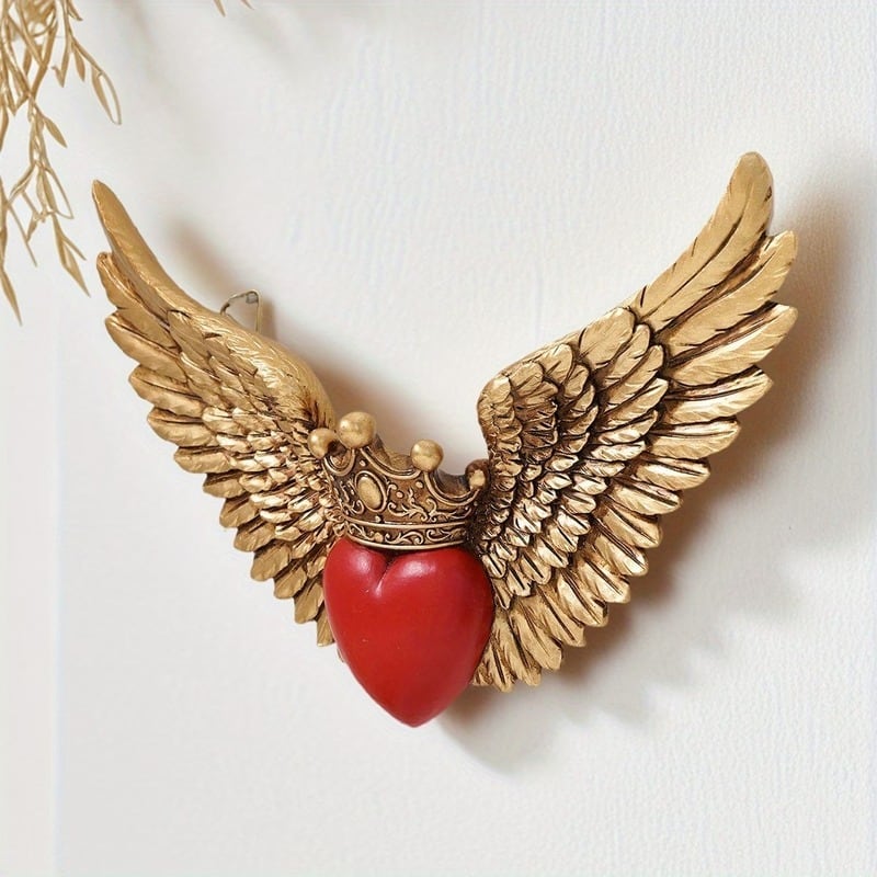 ウォール アート ハート エンジェリック おしゃれ かわいい 壁掛け インテリア オブジェ 置物 王冠 クラウン 翼 パーティー イベント 装飾 デコレーション