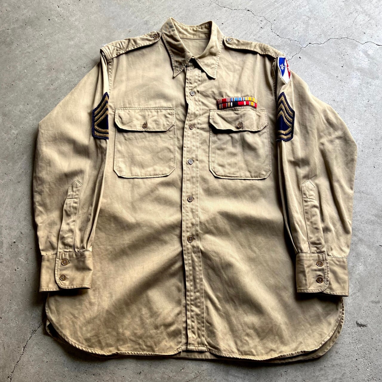 50年代 米軍実品 U.S.ARMY 長袖 コットンツイル ワッペン ミリタリー ...