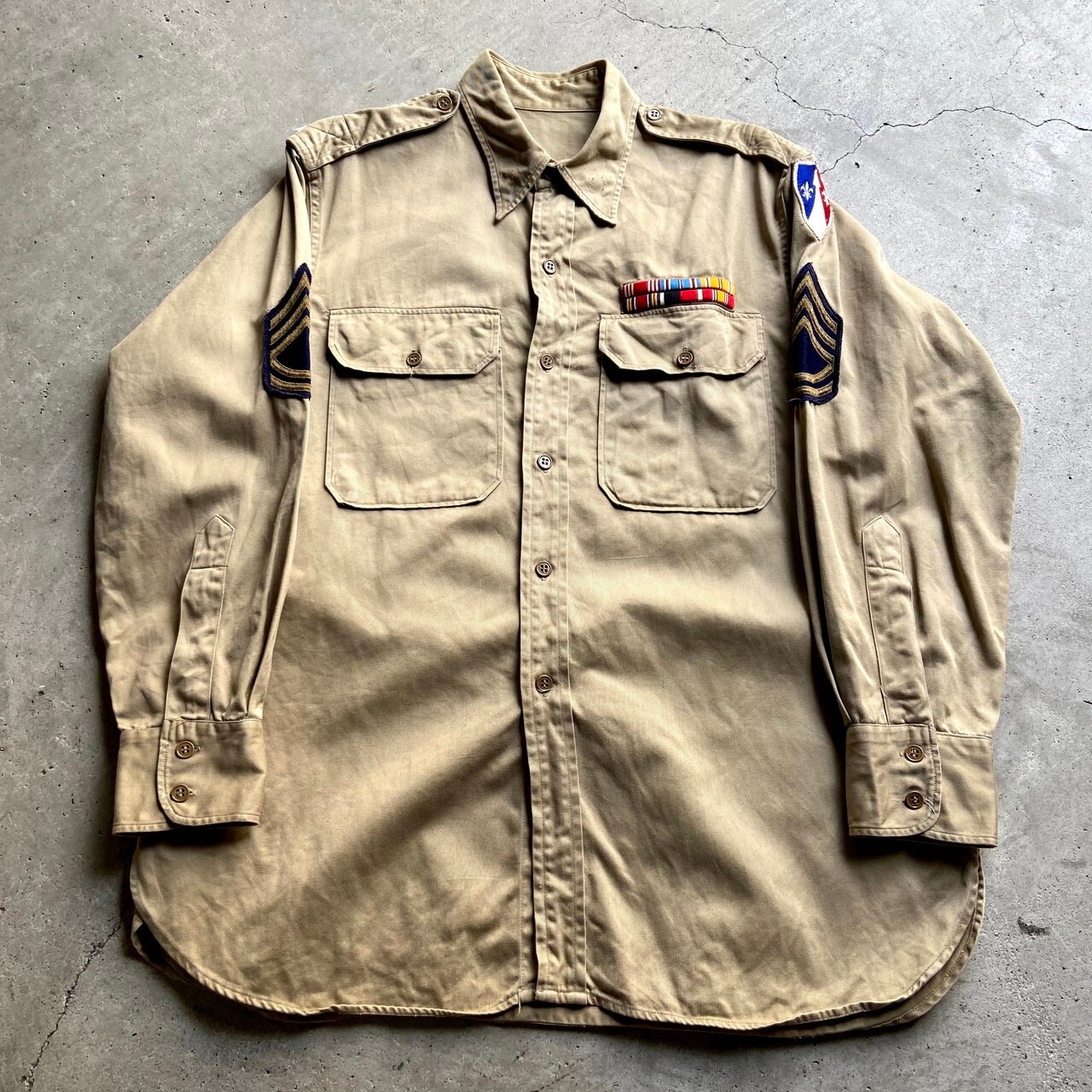 50年代 米軍実品 U.S.ARMY 長袖 コットンツイル ワッペン ミリタリー 
