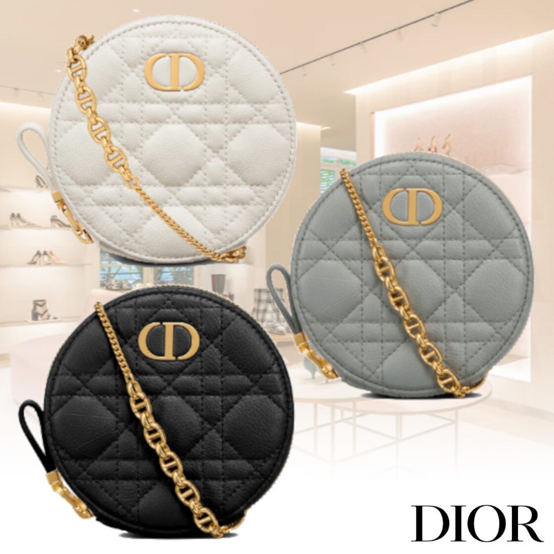 人気 DIOR ディオール ポーチ カロ ラウンド チェーン ショルダー 