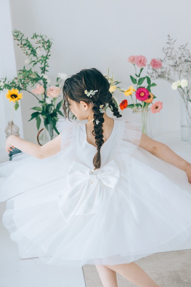 back ribbon tulle dress〈White〉