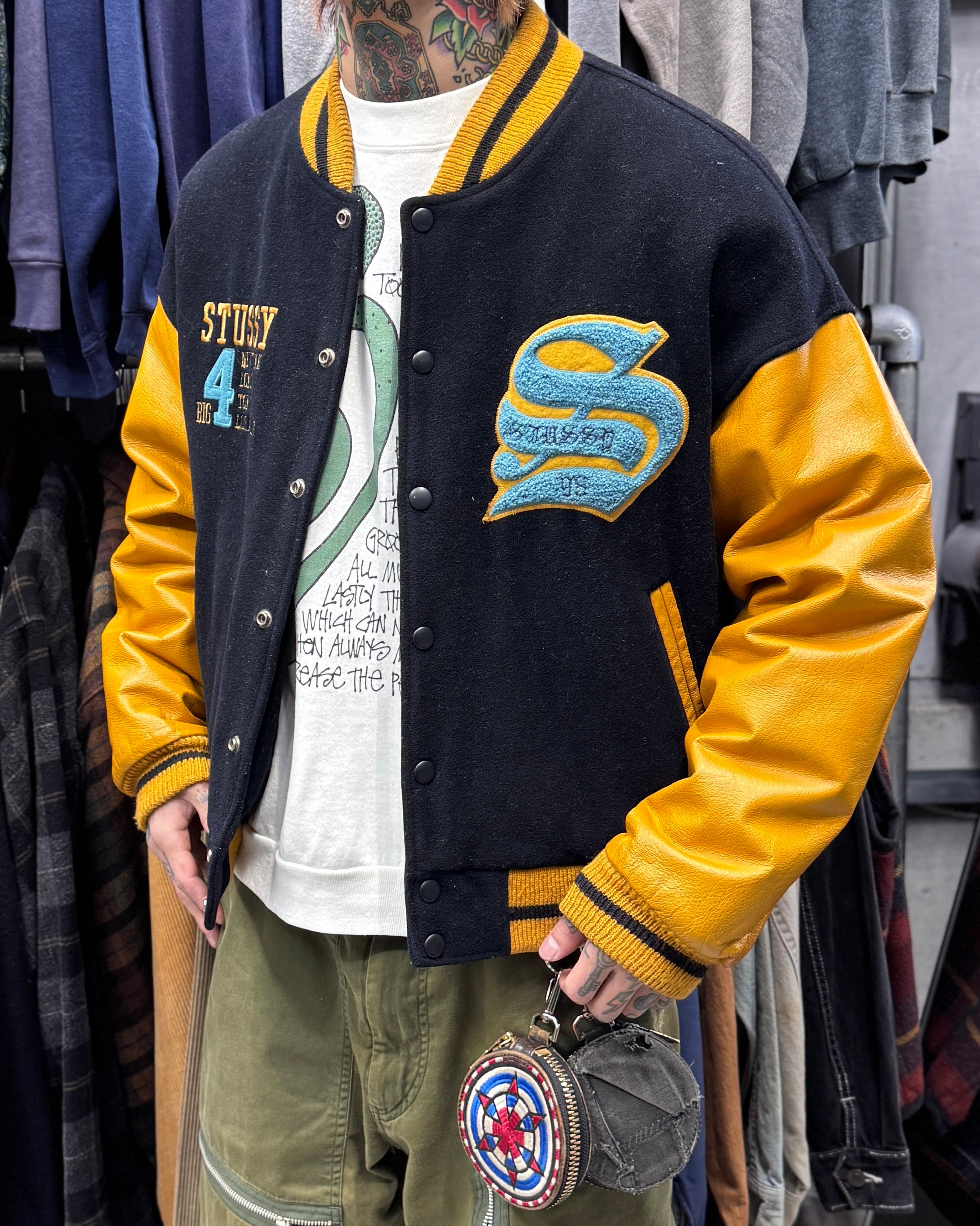 Special!!】90's old stussy Varsity Jacket “BIG 4” “スタジャン