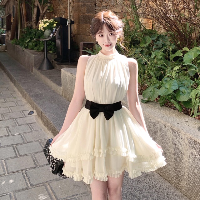 【dress】リボンベルト付きミニワンピース　N3580