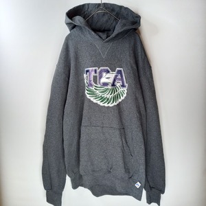 ラッセル　プルオーバーフーディー　パーカー　ビッグプリント　裏起毛　グレー　L