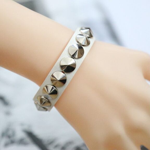 パンク トゲトゲ ロック デザイン ブレスレット アンクレット ホワイト 白