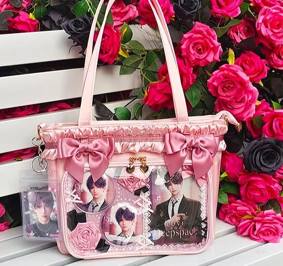 コヤンイサムチョン、ピンク薔薇柄❤️フリルバッグ 痛バッグ 痛バ ショルダー フリル 肩掛け トート 推し活 姫系 地雷