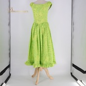 フラダンス 衣装 CC Fashions CCファッション ワンピース ドレス グリーン系 ハワイ製 フリル ティアレ柄 プルメリア柄 ラウアエ柄 かわいい 華やか 鮮やか 明るい 爽やか 黄緑 黄 ハワイアン アロハ フラ ダンス レッスン 練習 イエロー系