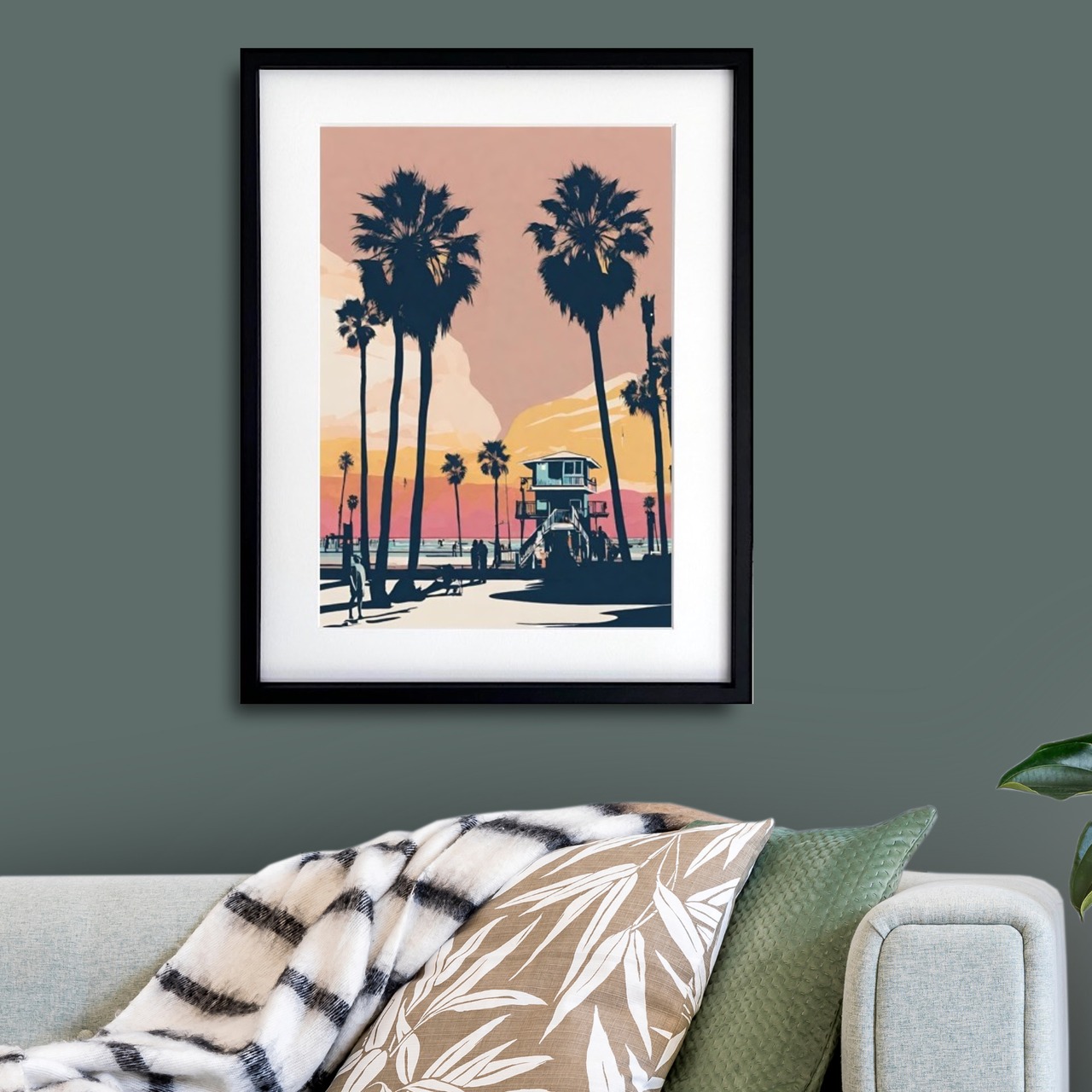 Santa Monica Beach｜西海岸の夕景が彩るビンテージアートポスター｜大人のレトロモダン空間に映えるサンタモニカの風景A2ポスター