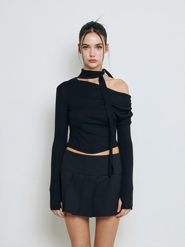 [NOT YOUR ROSE] Shirring scarf tshirt (Black)