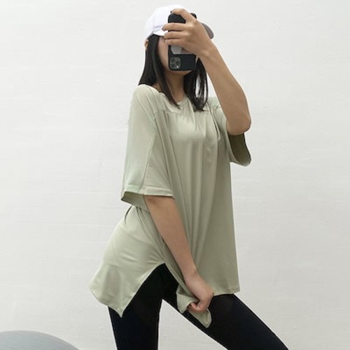 人気 トレーナー 弾力 お家ヨガウェア 新しい夏のゆとりスポーツ半袖Tシャツ女性のロングフィットネスウェアランニング速乾衣