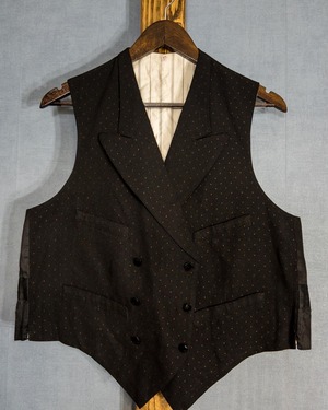【1930s】"French Work" Cotton × Dot Pattern Double Peaked Lapel Vest, With Cinch Back!!