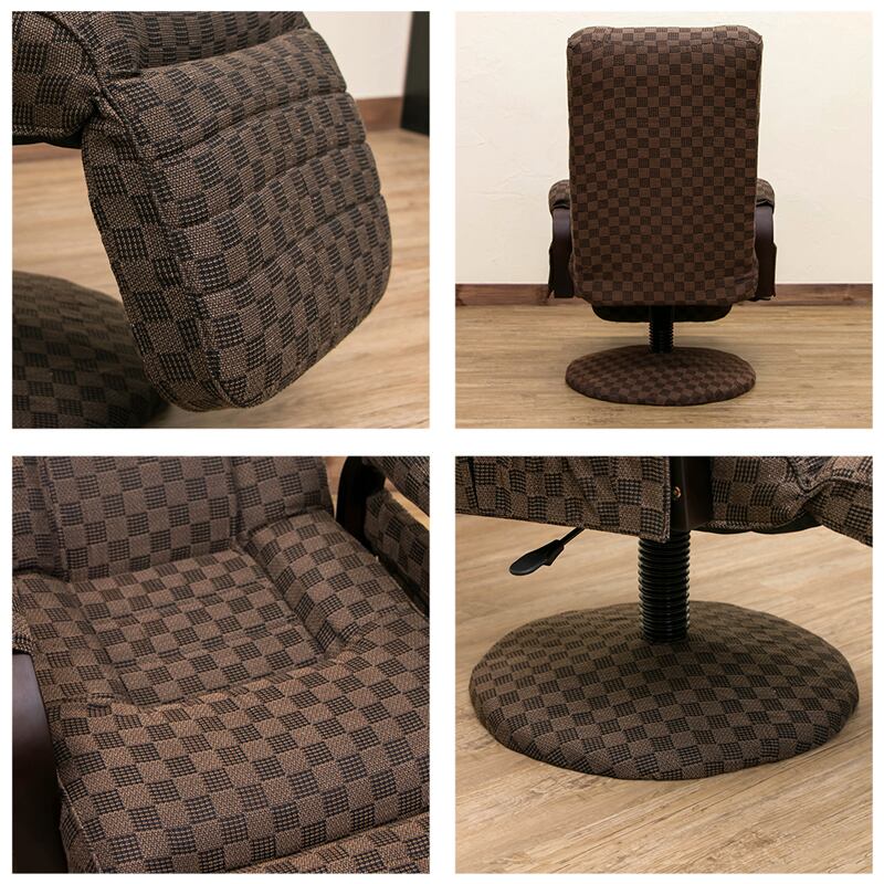 レバー式リクライニングチェア　フット付き　ブラウン レバー式リクライニングチェア フット付き ブラウン 肘付き 座面高