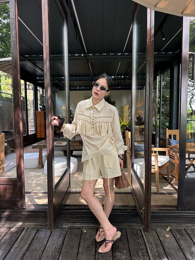 Fringe Detail Cotton Tunic Shirt