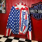 90s USA製 Budweiser 総柄ジャケット バドワイザー ビール アメカジ コットンジャケット