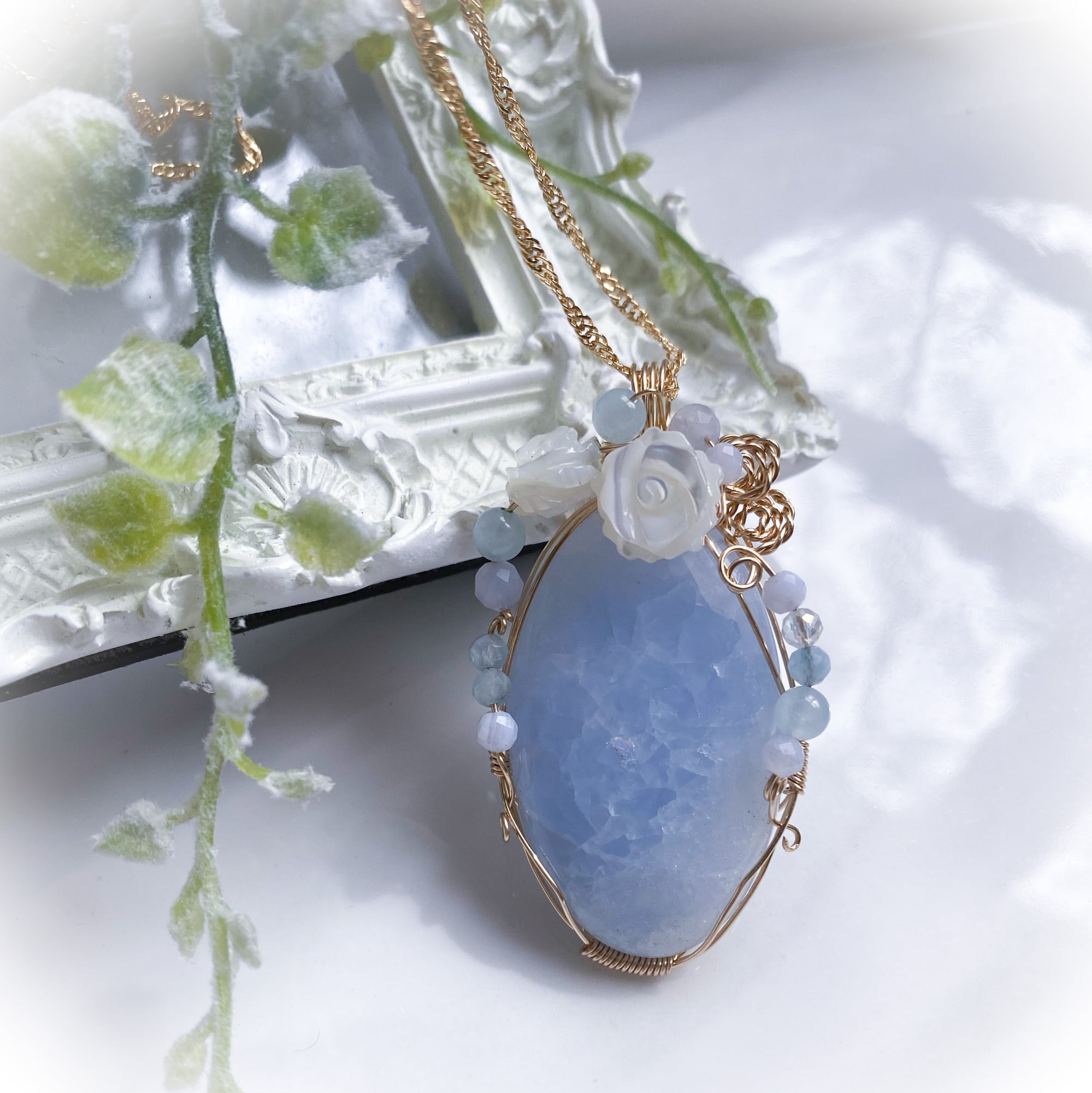 洗練されたブルー】ヘミモルファイトペンダント《ネックレス付