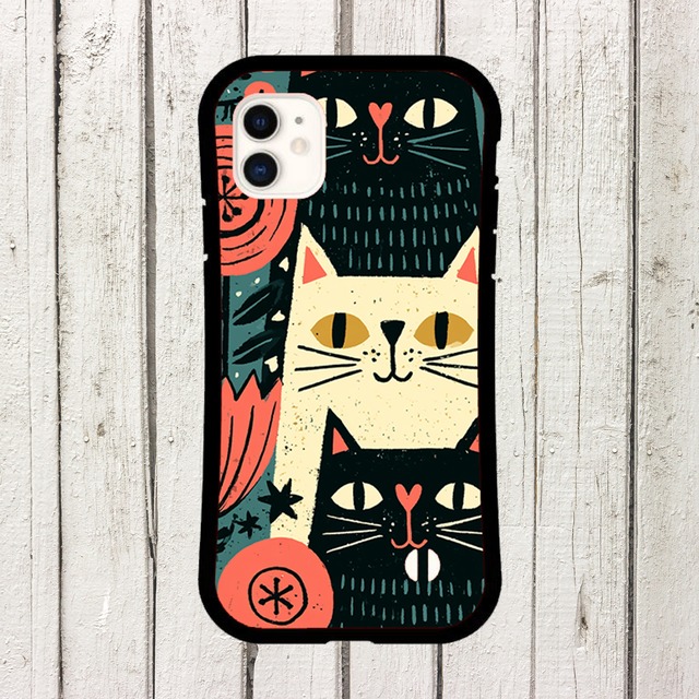受注生産 iPhoneケース 猫と花の民芸パネル柄｜猫モチーフ FMSY020B