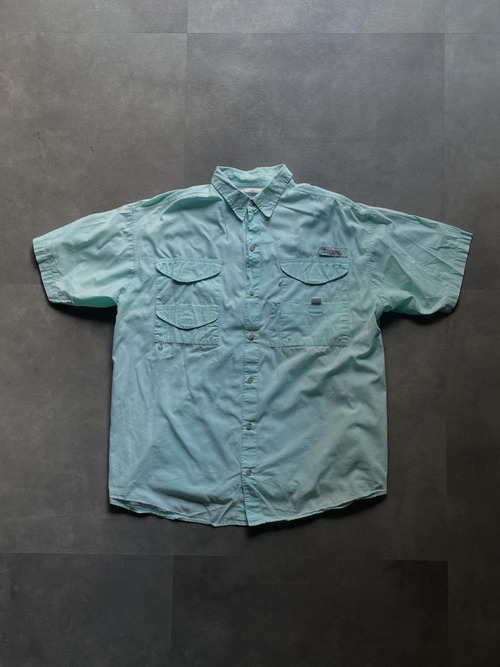 Columbia コロンビア 半袖フィッシングシャツ 多ポケット 青 L