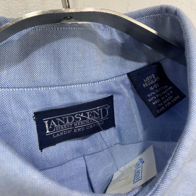 デッドストック 90s USA製 LANDS'END 長袖ボタンダウンシャツ 青