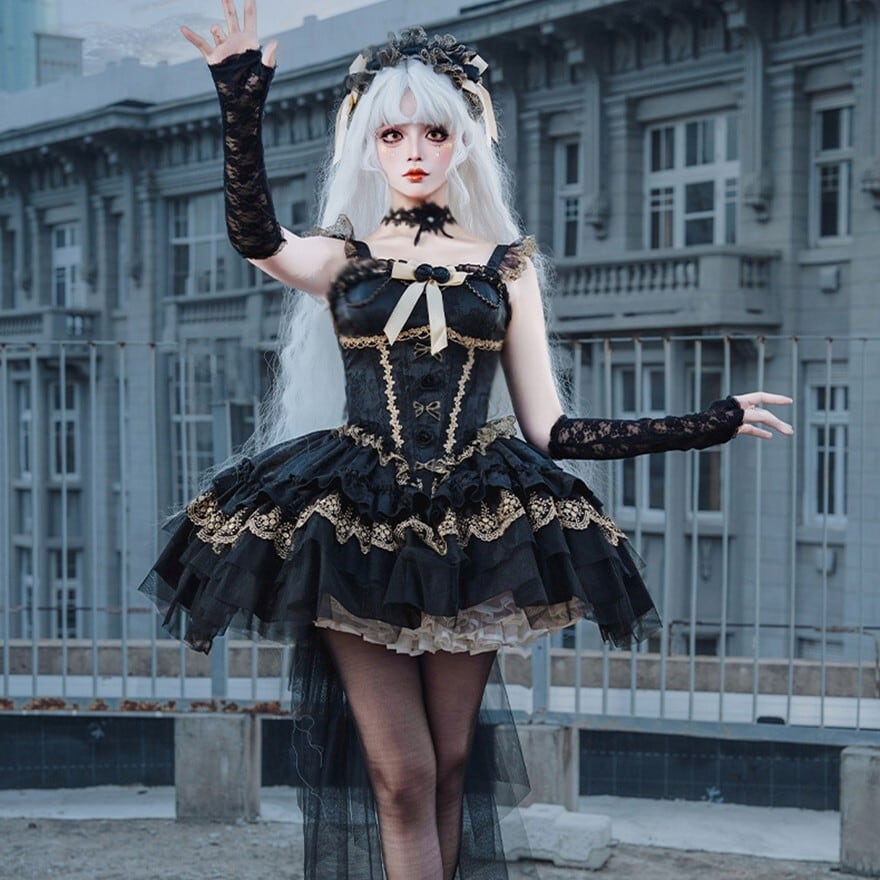ゴスロリ ジャンパースカート フロントリボン バックリボン付き ふんわり コンカフェ衣装