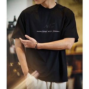 mesh basic round-neck letter t-shirt A1238