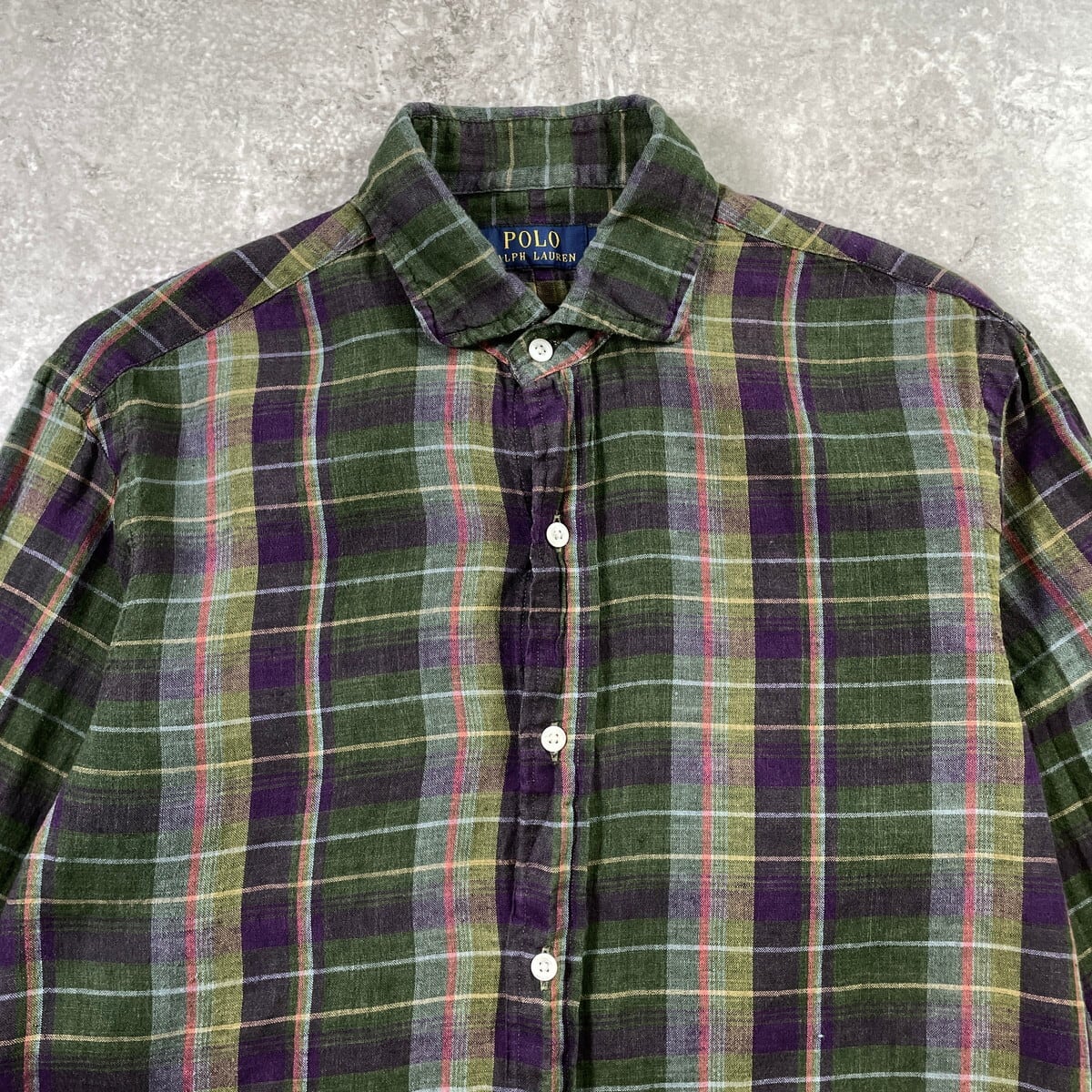 美品 Ralph Lauren マドラスチェック リネンシャツ グリーン Polo Ralph Lauren ポロラルフローレン リネン マドラスチェックシャツ