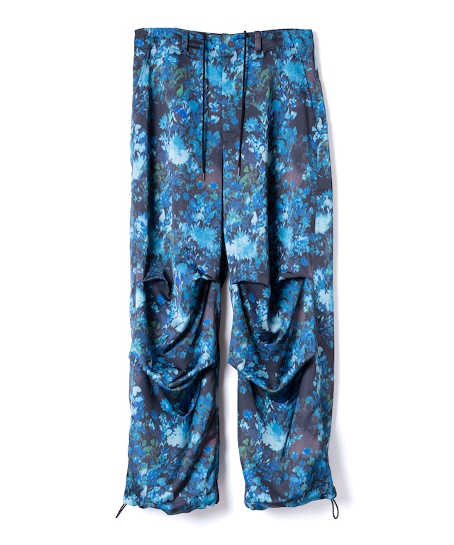 HAZY FLOWER SATIN PARACHUTE PANTS (BLK)